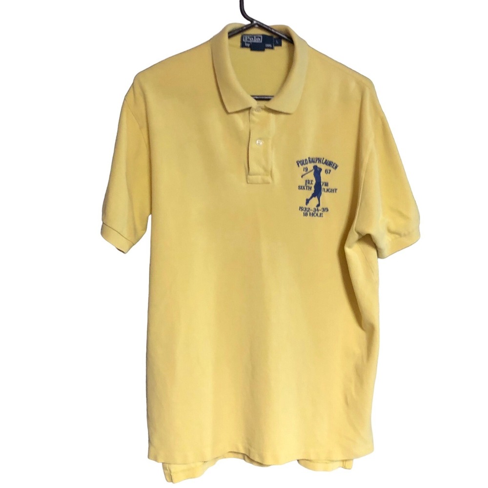 Vintage Polo Ralph Lauren Shirt‎ Sixth Flight 18 Hole Golf Yellow Men's Large